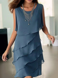Kristel Summer Dress for Women – Sleeveless, Round Neck & Ruffles in Solid Color