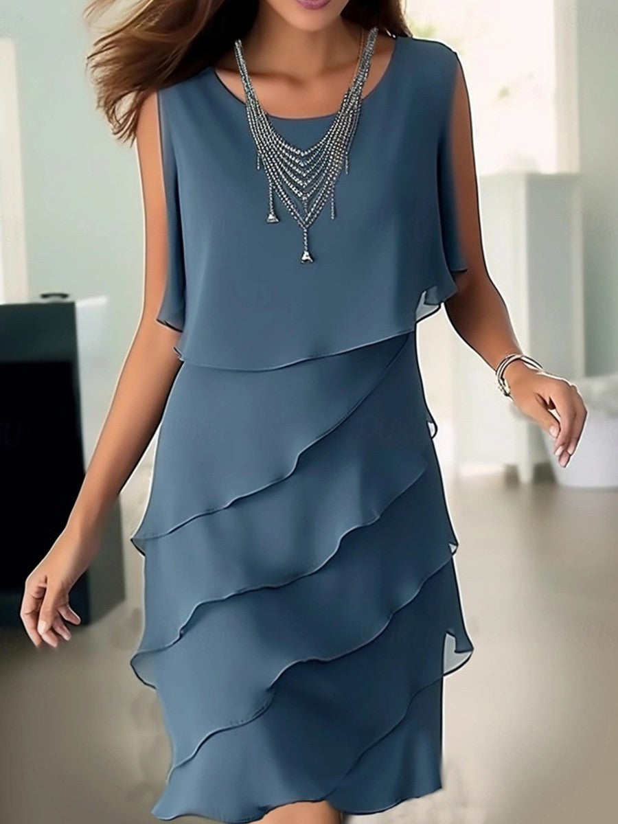 Kristel Summer Dress for Women – Sleeveless, Round Neck & Ruffles in Solid Color