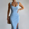 Natalie Dress for Women – Elegant Sleeveless Dress with Back Bow, Side Slit & Flattering Cut