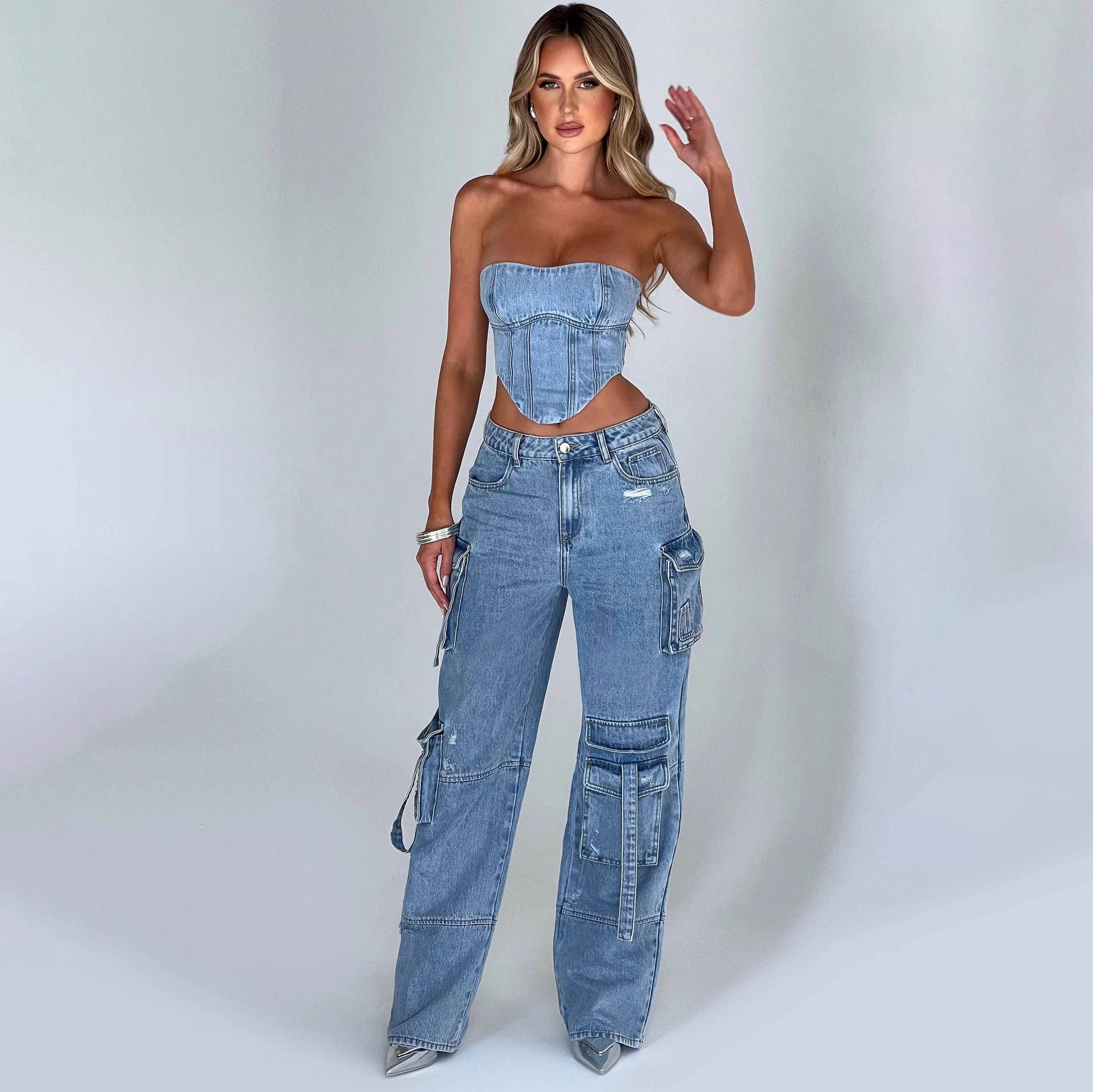 Jutta Cargo Jeans for Women – High-Waist Pants with Utility Pockets & Casual Cut