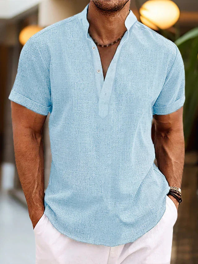 Silas Linen Shirt for Men – Breathable Summer Shirt with Henley Collar & Short Sleeves