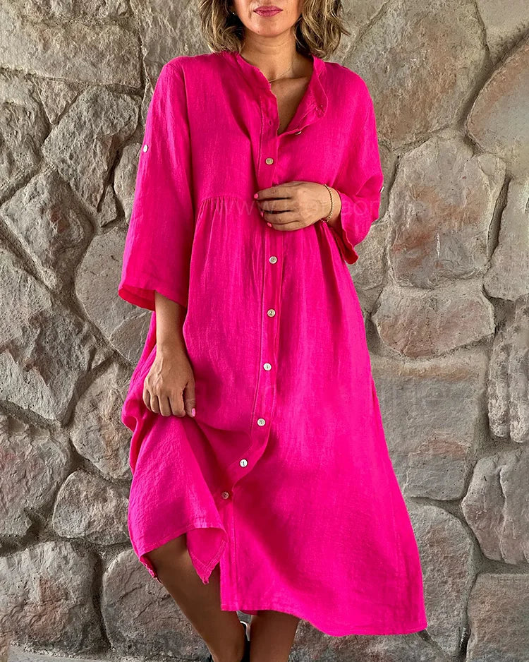 Theresa Shirt Dress for Women – Loose Cotton-Linen Dress with Relaxed Cut & Buttons