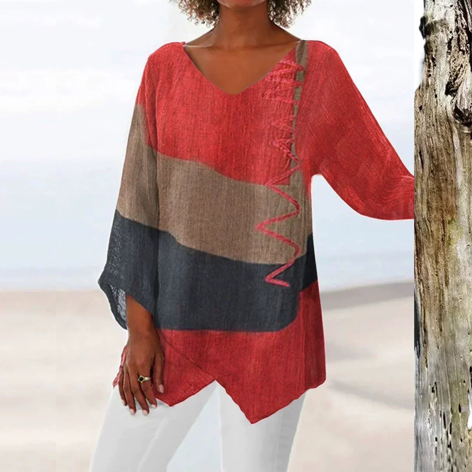 Solange Top for Women – Two-Tone Design with V-Neck & Flattering Cut for Comfort and Style