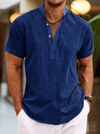 Silas Linen Shirt for Men – Breathable Summer Shirt with Henley Collar & Short Sleeves