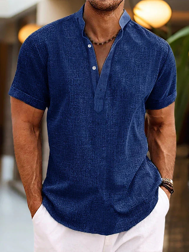 Silas Linen Shirt for Men – Breathable Summer Shirt with Henley Collar & Short Sleeves