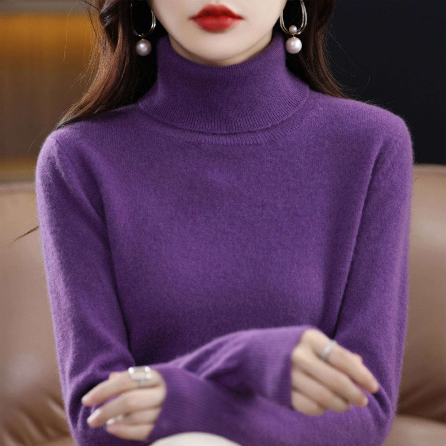 Emmie Cashmere Turtleneck Sweater for Women – Premium Soft Knit for Warmth and Light Comfort