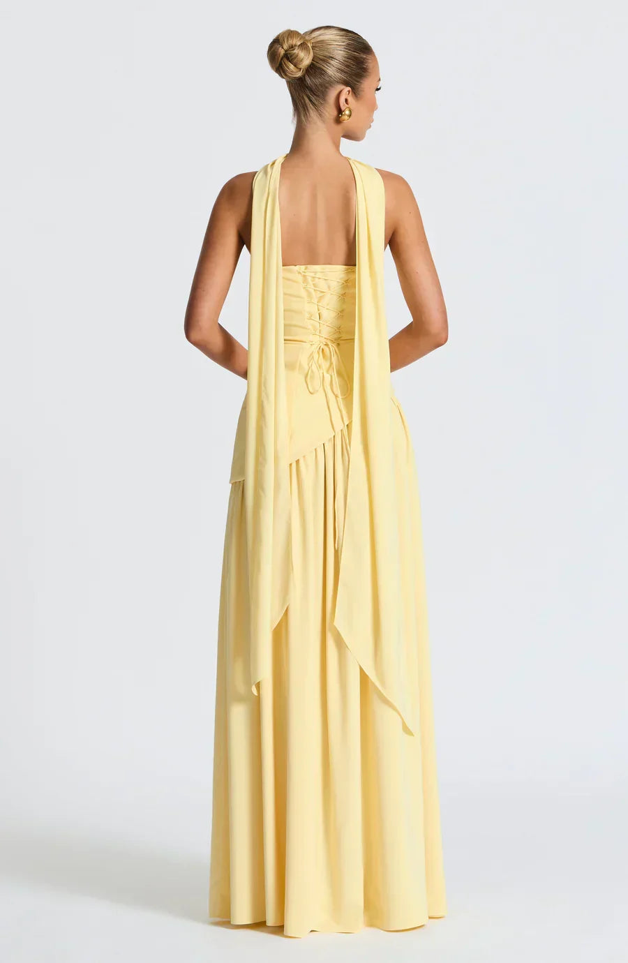 Victoria Long Dress for Women – Two-Tone Bustier Evening Dress with High Slit & Matching Scarf