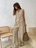 Freya Linen Set for Women – Coordinated Summer Outfit with Sleeveless Vest & Wide Pants in Natural Style