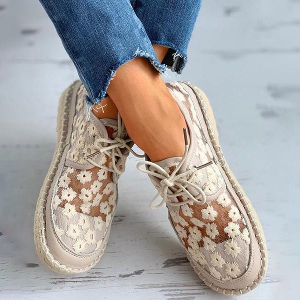 Stephanie Shoes for Women – Comfortable Loafers with Floral Embroidery & Sturdy Sole
