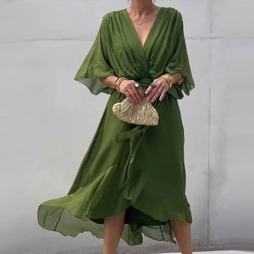 Aceline Wrap Dress for Women – Deep V-Neckline and Waist Belt for an Elegant Flattering Cut