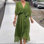 Aceline Wrap Dress for Women – Deep V-Neckline and Waist Belt for an Elegant Flattering Cut