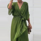 Aceline Wrap Dress for Women – Deep V-Neckline and Waist Belt for an Elegant Flattering Cut