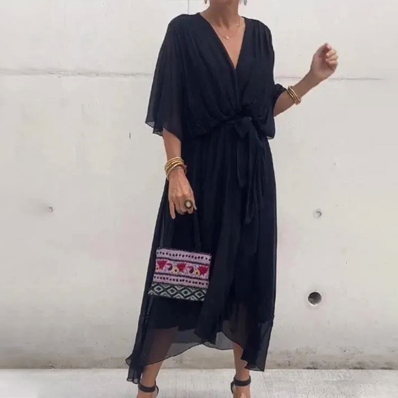 Aceline Wrap Dress for Women – Deep V-Neckline and Waist Belt for an Elegant Flattering Cut