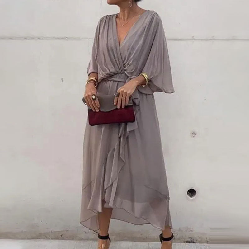 Aceline Wrap Dress for Women – Deep V-Neckline and Waist Belt for an Elegant Flattering Cut