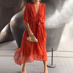 Aceline Wrap Dress for Women – Deep V-Neckline and Waist Belt for an Elegant Flattering Cut