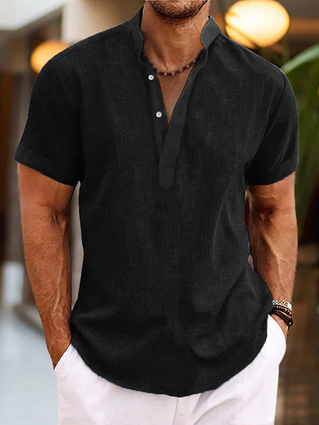 Silas Linen Shirt for Men – Breathable Summer Shirt with Henley Collar & Short Sleeves