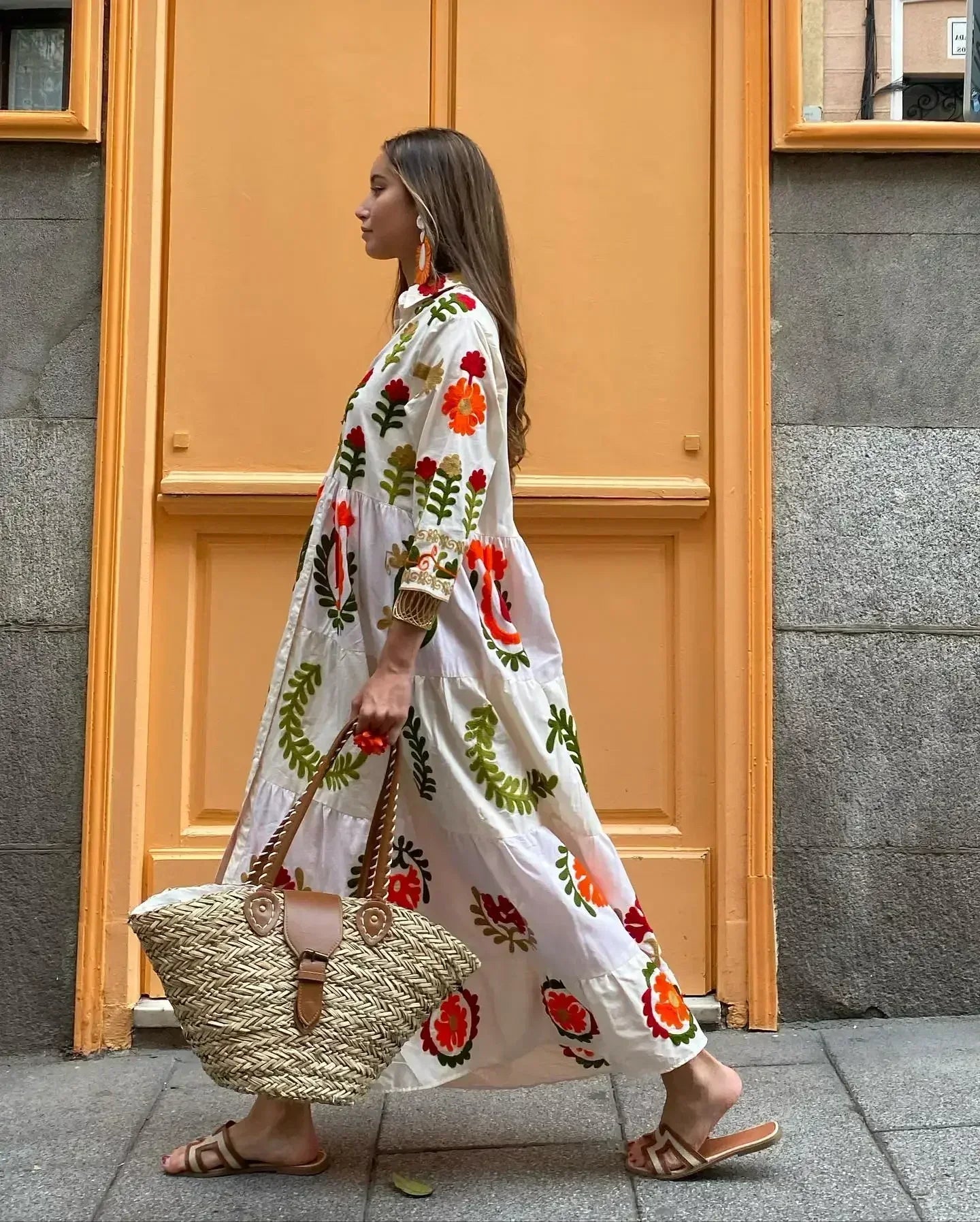 Celia Maxi Dress for Women – Long Cotton Dress with Boho Embroidery & Colorful Details