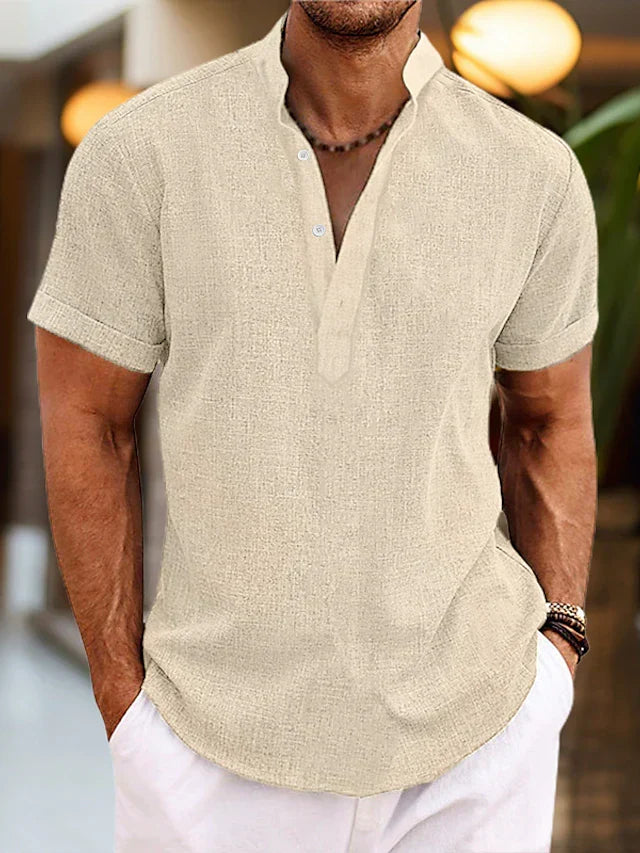 Silas Linen Shirt for Men – Breathable Summer Shirt with Henley Collar & Short Sleeves
