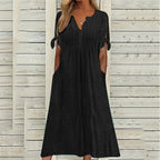Mariah Summer Midi Dress for Women – Elegant V-Neck Dress in Light Eyelet Embroidery