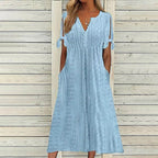 Mariah Summer Midi Dress for Women – Elegant V-Neck Dress in Light Eyelet Embroidery