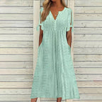 Mariah Summer Midi Dress for Women – Elegant V-Neck Dress in Light Eyelet Embroidery
