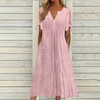 Mariah Summer Midi Dress for Women – Elegant V-Neck Dress in Light Eyelet Embroidery