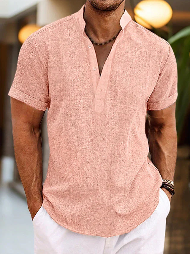 Silas Linen Shirt for Men – Breathable Summer Shirt with Henley Collar & Short Sleeves